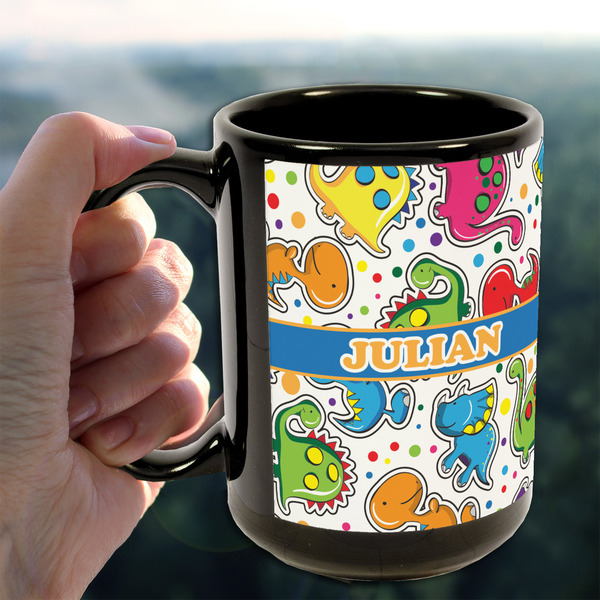 Dinosaur Print 15oz. Black Mug - LIFESTYLE