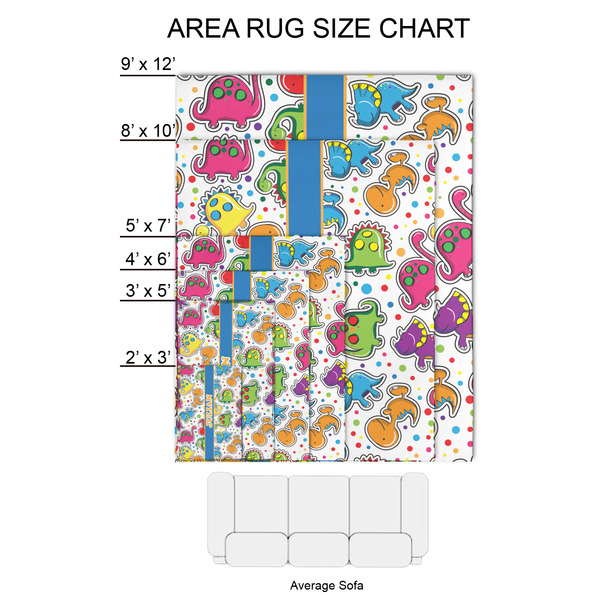 Dinosaur Print 2'x3' Indoor Area Rugs - Size Chart