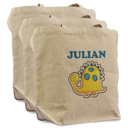 Dinosaur Print Reusable Cotton Grocery Bags - Set of 3 (Personalized)