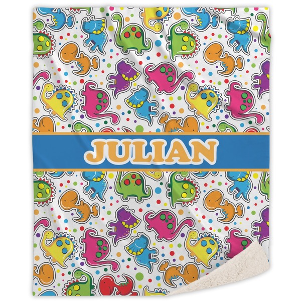 Custom Dinosaur Print Sherpa Throw Blanket (Personalized)
