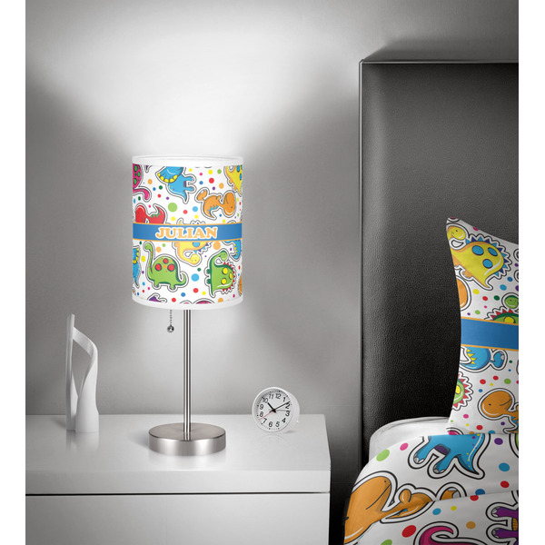 Dinosaur Print 7 inch drum lamp shade - in room