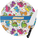 Dinosaur Print Round Glass Cutting Board - Small (Personalized)