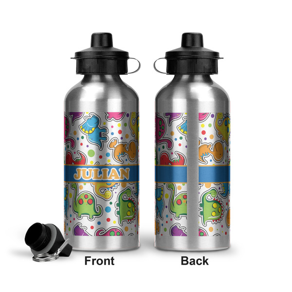 Dinosaur Print Aluminum Water Bottle - Front and Back
