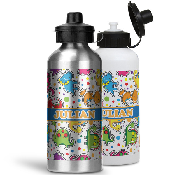 Dinosaur Print Aluminum Water Bottles - MAIN (white &silver)