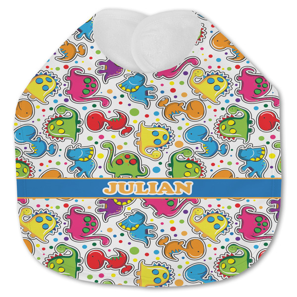 Custom Dinosaur Print Jersey Knit Baby Bib w/ Name or Text