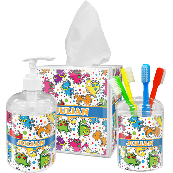 Custom Dinosaur Print Acrylic Bathroom Accessories Set w/ Name or Text