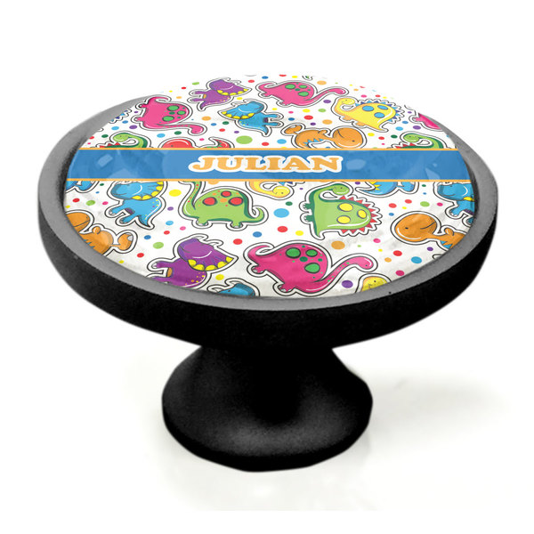 Dinosaur Print Black Custom Cabinet Knob (Side)