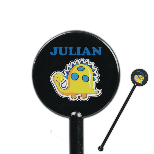 Custom Dinosaur Print 5.5" Round Plastic Stir Sticks - Black - Single Sided (Personalized)