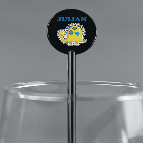 Dinosaur Print Black Plastic 5.5" Stir Stick - Round - Main