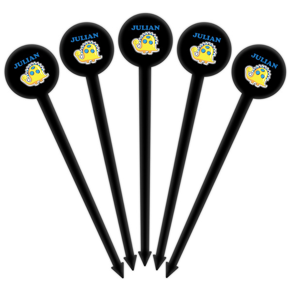 Dinosaur Print Black Plastic 6" Food Pick - Round - Fan View