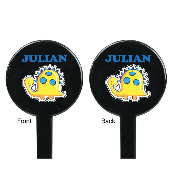Dinosaur Print Black Plastic 7" Stir Stick - Double Sided - Round - Front & Back