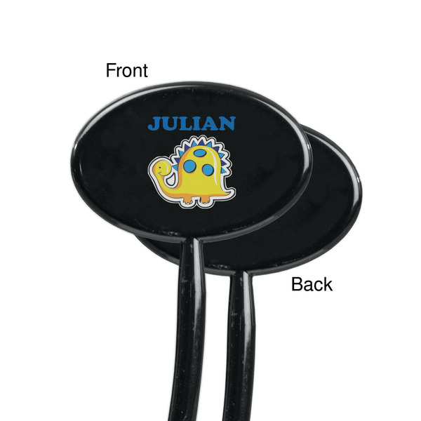 Dinosaur Print Black Plastic 7" Stir Stick - Single Sided - Oval - Front & Back