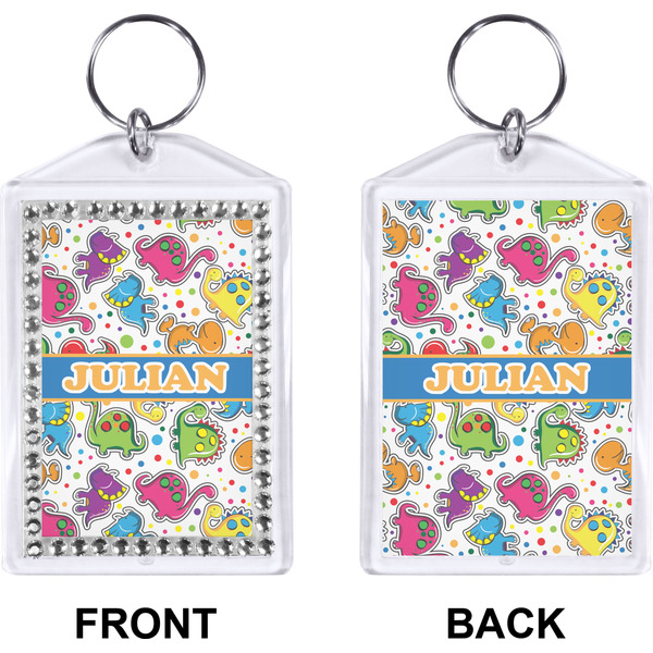 Dinosaur Print Bling Keychain (Front + Back)