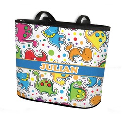 Dinosaur Print Bucket Tote w/ Genuine Leather Trim - Large w/ Front & Back Design (Personalized)