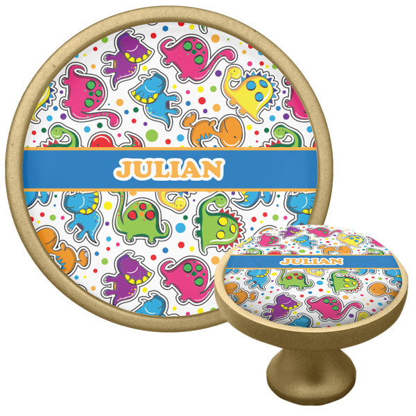 Dinosaur Print Cabinet Knob - Gold - Multi Angle