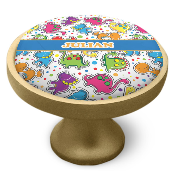 Dinosaur Print Cabinet Knob - Gold - Side