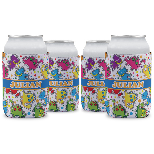 Custom Dinosaur Print Can Cooler (12 oz) - Set of 4 w/ Name or Text