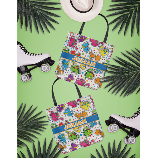 Dinosaur Print Canvas Tote Lifestyle Front and Back