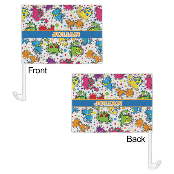 Dinosaur Print Car Flag - 11" x 8" - Front & Back View
