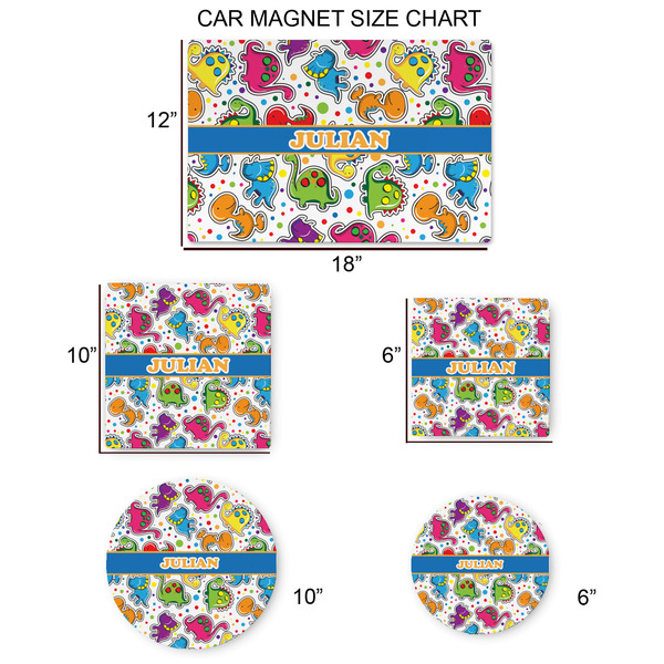 Dinosaur Print Car Magnets - SIZE CHART