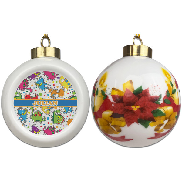 Dinosaur Print Ceramic Christmas Ornament - Poinsettias (APPROVAL)