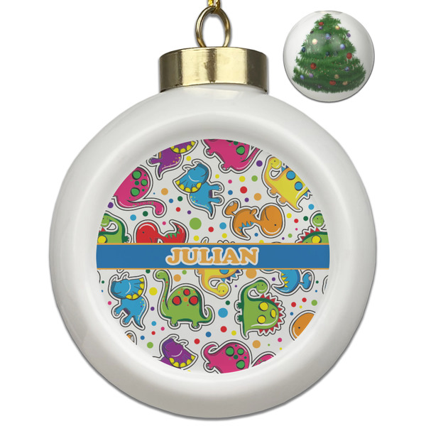Custom Dinosaur Print Ceramic Ball Ornament - Christmas Tree (Personalized)