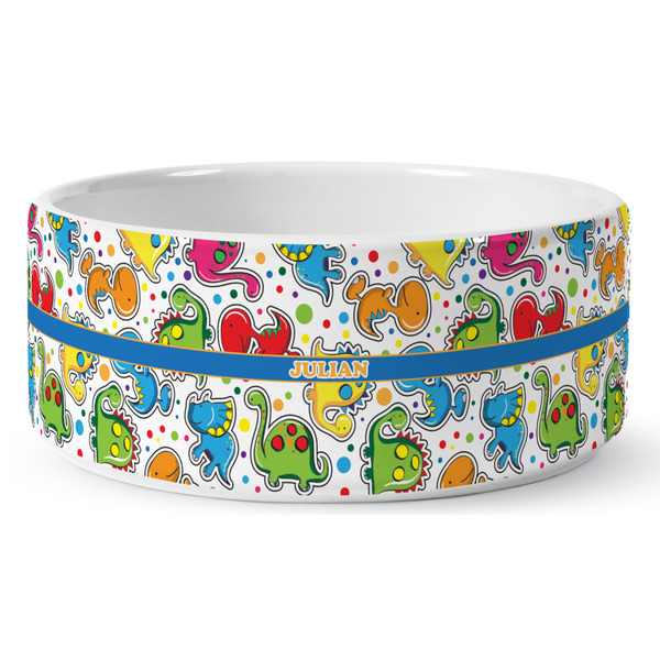 Dinosaur Print Ceramic Dog Bowl - Medium - Front