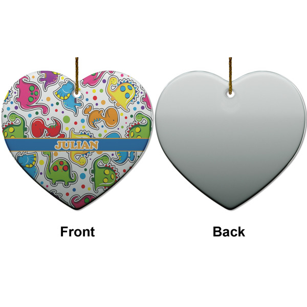 Dinosaur Print Ceramic Flat Ornament - Heart Front & Back (APPROVAL)
