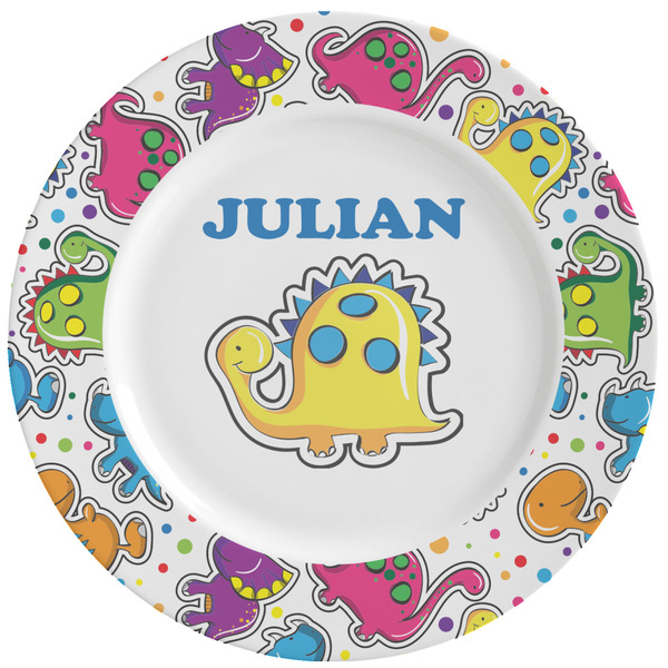 Custom Dinosaur Print Ceramic Dinner Plates (Set of 4) (Personalized)
