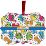Dinosaur Print Metal Frame Ornament - Double Sided w/ Name or Text