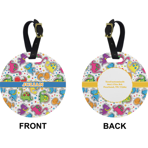 Dinosaur Print Circle Luggage Tag (Front + Back)