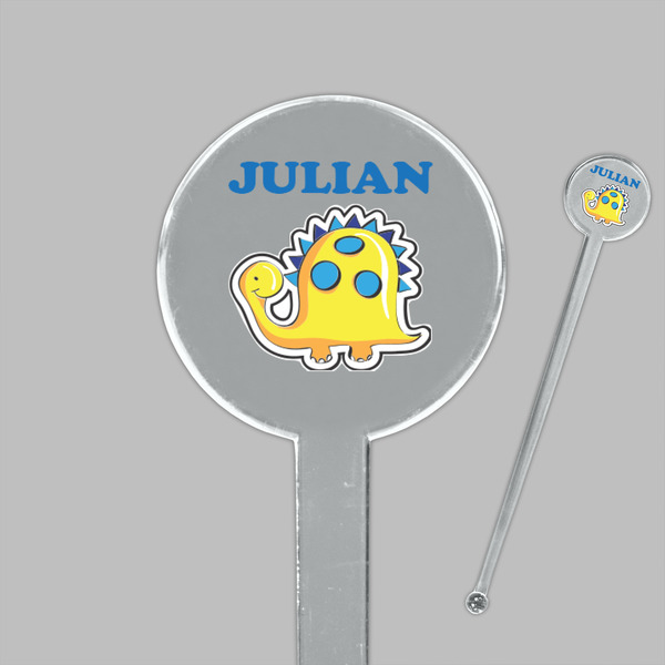 Dinosaur Print Clear Plastic 7" Stir Stick - Round - Closeup