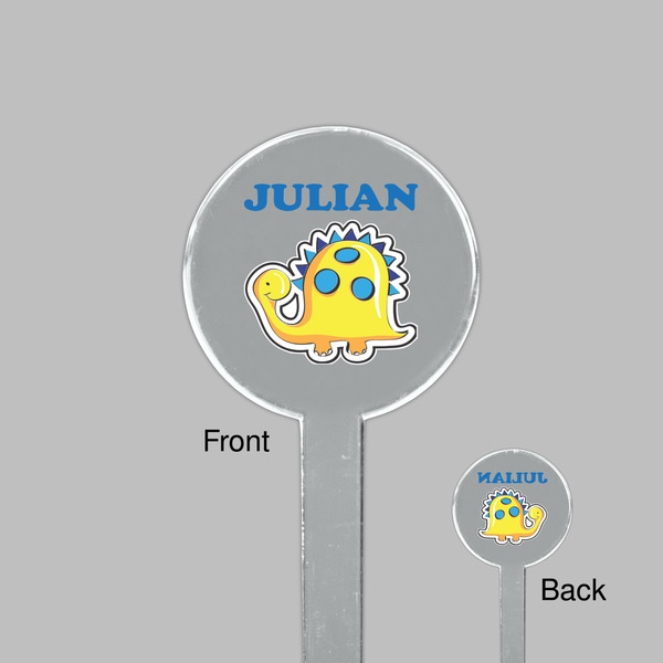 Dinosaur Print Clear Plastic 7" Stir Stick - Round - Front & Back