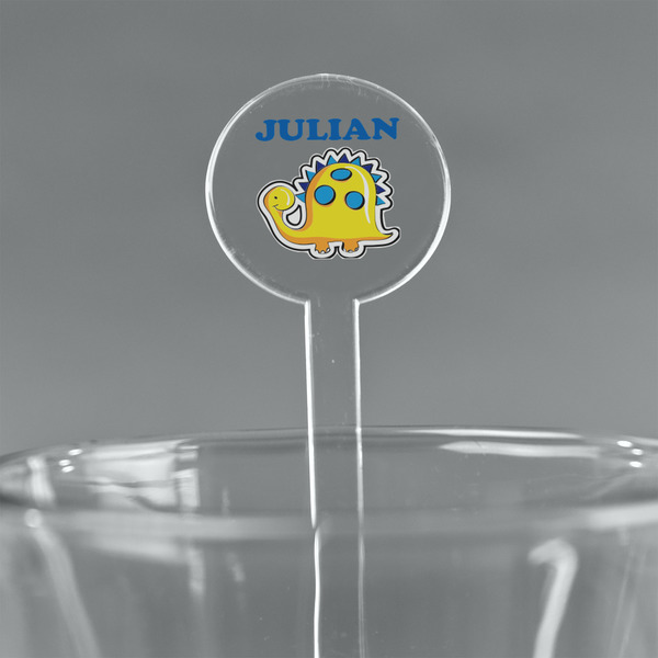Custom Dinosaur Print 7" Round Plastic Stir Sticks - Clear (Personalized)