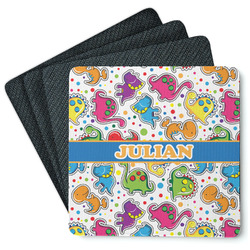 Dinosaur Print Square Rubber Backed Coasters - Set of 4 (Personalized)