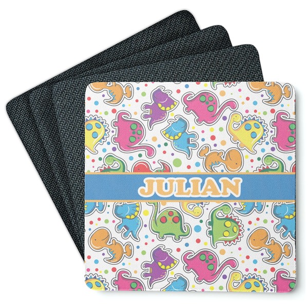Custom Dinosaur Print Square Rubber Backed Coasters - Set of 4 (Personalized)