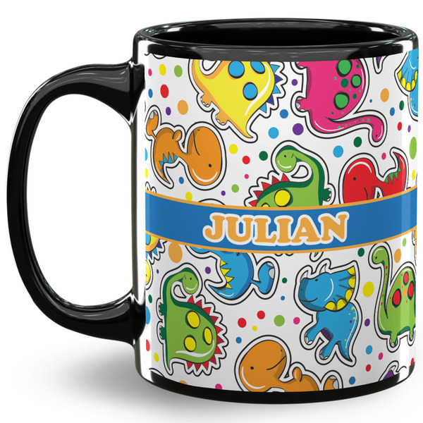 Custom Dinosaur Print 11 Oz Coffee Mug - Black (Personalized)
