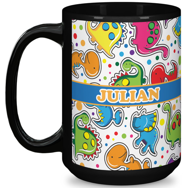 Custom Dinosaur Print 15 Oz Coffee Mug - Black (Personalized)