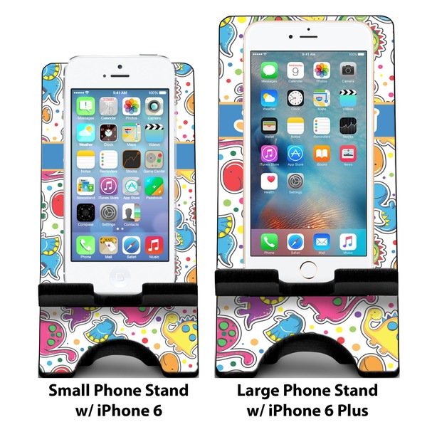 Dinosaur Print Compare Phone Stand Sizes - with iPhones