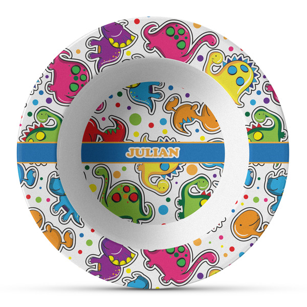 Custom Dinosaur Print Plastic Bowl - Microwave Safe - Composite Polymer (Personalized)