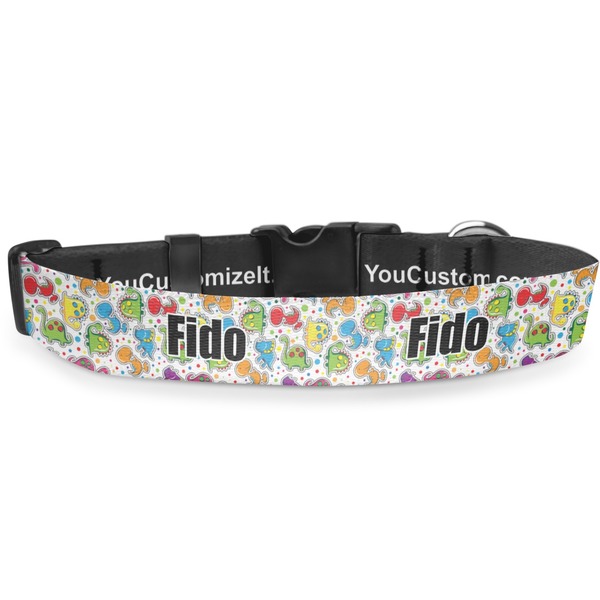 Custom Dinosaur Print Deluxe Dog Collar - Large (13" to 21") (Personalized)