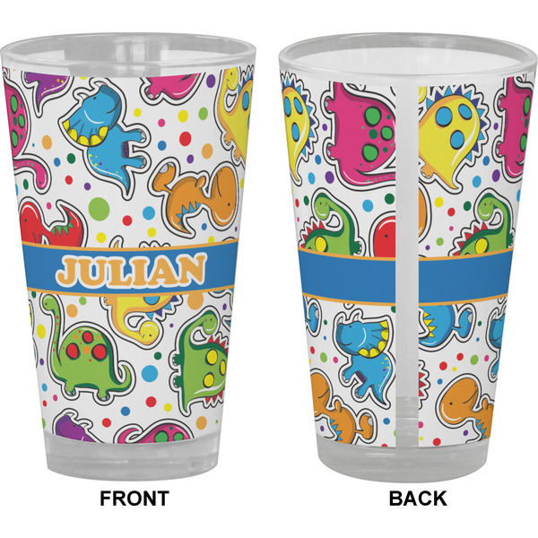 Dinosaur Print Pint Glass - Full Color - Front & Back Views