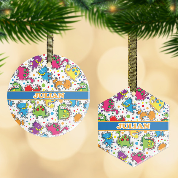 Custom Dinosaur Print Flat Glass Ornament w/ Name or Text
