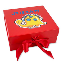 Dinosaur Print Gift Box with Magnetic Lid - Red (Personalized)