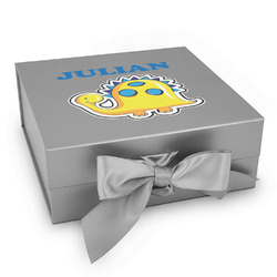 Dinosaur Print Gift Box with Magnetic Lid - Silver (Personalized)