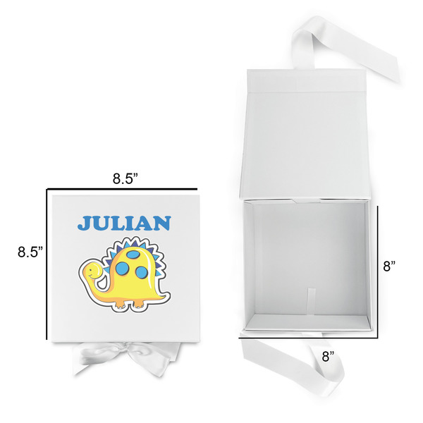 Dinosaur Print Gift Boxes with Magnetic Lid - White - Open & Closed