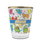 Dinosaur Print Glass Shot Glass - 1.5 oz - with Gold Rim - Set of 4 (Personalized)