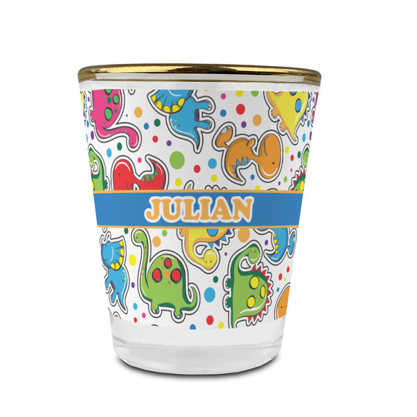 Dinosaur Print Glass Shot Glass - With gold rim - FRONT