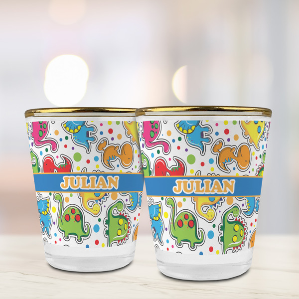Dinosaur Print Glass Shot Glass - with gold rim - LIFESTYLE