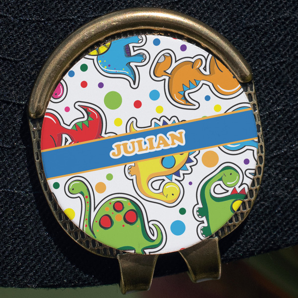 Dinosaur Print Golf Ball Marker Hat Clip - Gold - Close Up